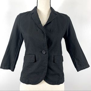 Frenchi Womens Black 55% Linen Blazer Size Small Button Closure 3/4 Sleeve